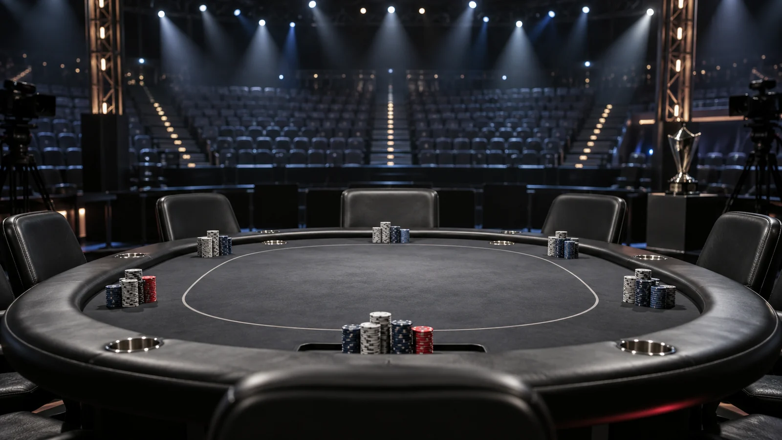 Empty feature table in a professional poker tournament arena